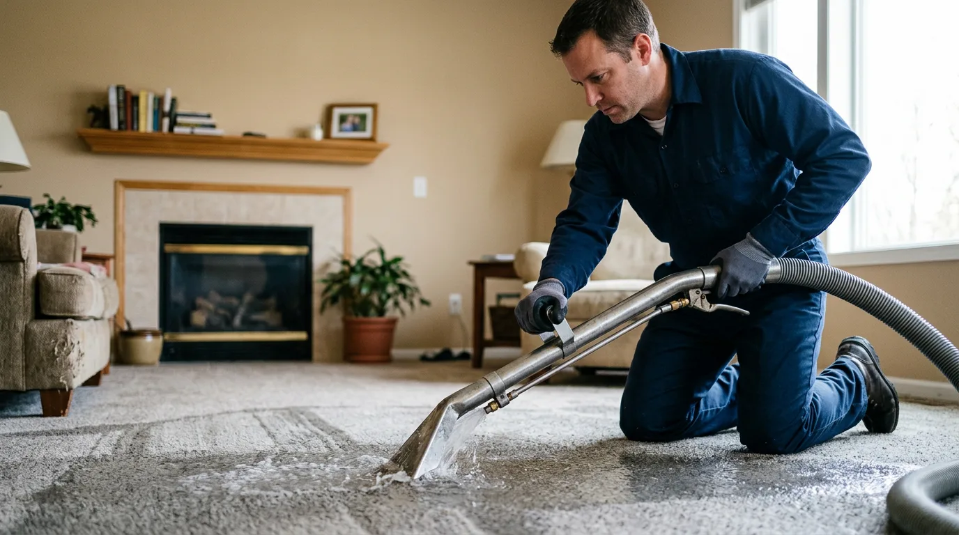 Water damage restoration technician working near Peru, VT